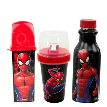 Imagem de Kit Homem Aranha Garrafinha retro 500 ML , Porta Escova de Dente Infan