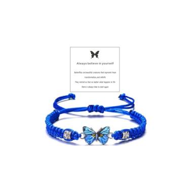Imagem de Asiamist Pulseira Always Believe in Yourself Borboleta Roxa Azul Borboleta Pulseiras para Mulheres Ajustável Corda Trançada à Mão Pulseira Borboleta Amizade Combinando Joias para Casais, Adjustable