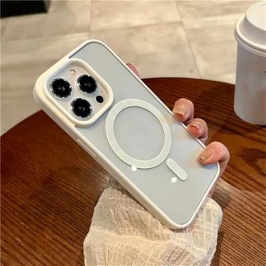 Imagem de Capa transparente fina para iPhone 16, 15, 14, 13, 12, 11 Pro Max com carregamento sem fio magnético, branca, para iPhone 14 Plus