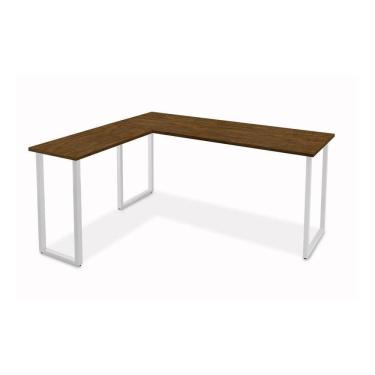 Imagem de Mesa De Escritório Em L Estilo Indústrial Klm Móveis Amadeirado Com Branco