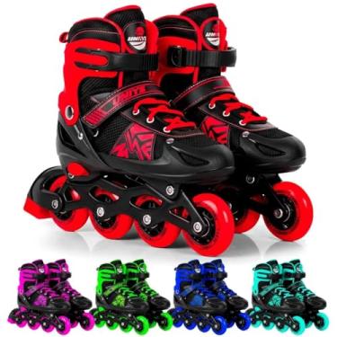 Imagem de Patins Inline Ajustável, Azul e Preto, Rodas 62mm com LED, Freio e Velcro, Suporta até 60kg, Sistema de 3 Etapas de Ajuste (Vermelho G 38-41)