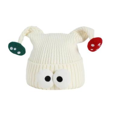 Imagem de RYZGOJV Chapéu de inverno quente para crianças, chapéu de inverno infantil para crianças, boné unissex engraçado para crianças pequenas - branco