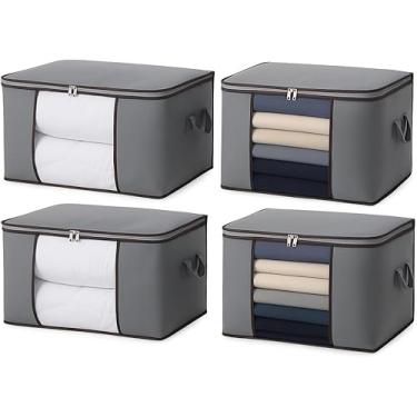 Imagem de Caixas Organizadoras Reforçadas para Roupas e Edredons – Com Visor Transparente, Zíper Resistente, Alças Laterais – Dobráveis, Empilháveis e Ideais para Closet, Cama, Brinquedos e Viagens (4)