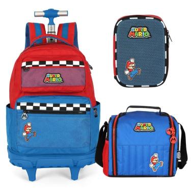 Imagem de Kit Mochila De Rodinha Lancheira Estojo Bolsa Super Mario-Unissex
