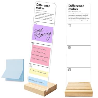 Imagem de Quadro de notas para monitor com base de madeira removível, suporte de notas adesivas portátil, criador de diferenças, placa de mensagem acrílica, conjunto de mesa de escritório, notas adesivas 100