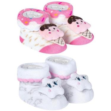Imagem de Kit 2 Meias Pantufas Divertidas Bebê Recém-Nascido Menina Algodão Maci