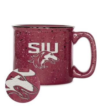 Imagem de Rico Industries Caneca de café NCAA Southern Illinois Salukis 455 g Speckle Camper, logotipo gravado a laser profundo, caneca de acampamento de cerâmica, esmalte Speckle