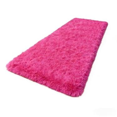 Imagem de Tapete Passadeira 1.00m x 0.60m Antiderrapante - Felpudo Peludo, Ideal para Corredores, Quartos e Salas, Adiciona Conforto e Decoração Residencial (Pink)