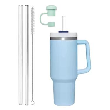 Imagem de Kit de Acessórios para Copos Térmicos compatível com Stanley, 2 Canudos de Substituição, 1 Escovinha de Limpeza, 1 Tampa Protetora de Silicone, 4 Peças (Verde)