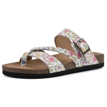 Imagem de WHITE MOUNTAIN Sandália feminina trançada com palmilha moldada confortável, Branco/Multi Floral/Couro, 40