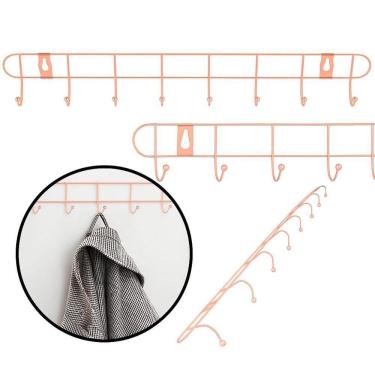 Imagem de Cabideiro De Parede Rose Gold Suporte Aramado 8 Ganchos Organizador Guarda Roupas Toalhas Multiuso Utensilios Domesticos