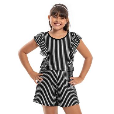 Imagem de Macaquinho Infantil Menina Preto Listrado - Destak-Feminino