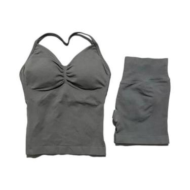 Imagem de Conjunto De Yoga Feminino De 2 Peças Sem Costura Com Almofadas Removív