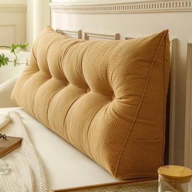 Imagem de BAHULA Travesseiro triangular de cabeceira de cunha, grande almofada de leitura para descanso de cama almofada de apoio de posicionamento do encosto com capa removível, amarelo b, 100 x 50 x 20 cm