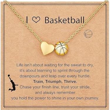 Imagem de Colar de bola de coração para mulheres, pingente de cobre, joias, basquete, vôlei, futebol, rúgbi/softball, one size, Metal, Sem Pedra Preciosa