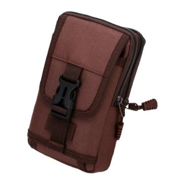 Imagem de Bolsa para telefone pochete de cintura de camada dupla com botão de pressão bolsa de cintura masculina bolsa de telefone (marrom vertical)