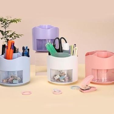 Imagem de Porta lápis Caneta Pincel 360° Rotativo Com 5 Divisórias E Gavetinha Grande Capacidade Armazenamento (Aleatorio)