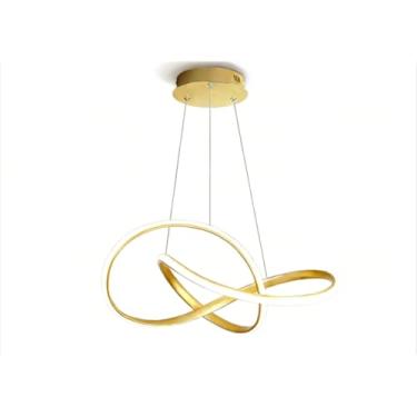 Imagem de Lustre Pendente Moderno Dourado 75cm - 3 Cores de Luz, 110V/220V, Ideal para Sala de Estar e Ambientes Domésticos Elegantes (B-Ouro (110V-220V))