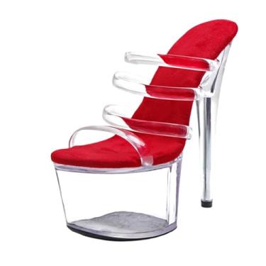 Imagem de WUXIN H&P Sandália feminina de plataforma transparente de 17,78 cm, salto alto, plataforma transparente, plataforma exótica de 17 cm, salto stiletto, Vermelho, 41