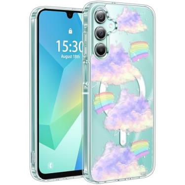 Imagem de Jkvare Capa para Samsung Galaxy A16 compatível com MagSafe, capa protetora magnética sem fio com padrão estético cristalino para mulheres e meninas - nuvens arco-íris