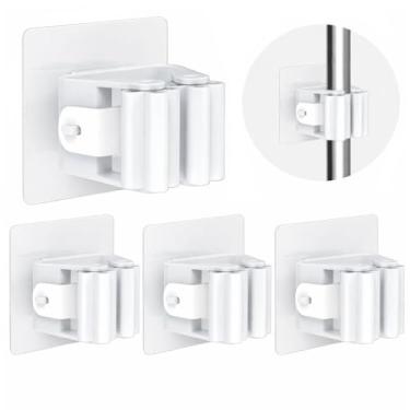 Imagem de Kit 4 Suporte Adesivo Multiuso para Vassouras, Rodos, Utensilios Domésticos e etc. Suportes Organizadores Sem Furar Parede COR BRANCO