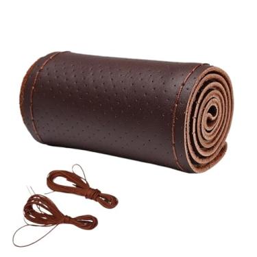 Imagem de Capa de volante de trança, trança de couro para volante, estação universal, antiderrapante, acessórios de carro (café)