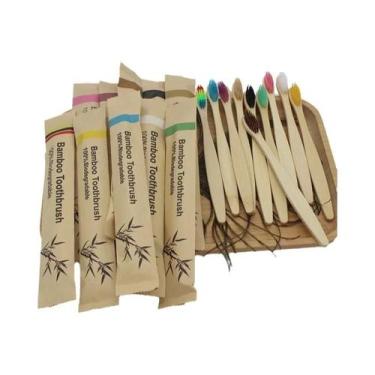 Imagem de Escovas De Dente De Bambu Macias Para Adultos 100 Peças Ecológicas Reu