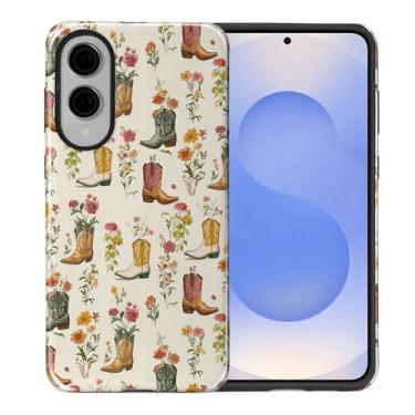 Imagem de casesok Capa para Samsung Galaxy S25 Edge, capa rígida de camada dupla + capa de telefone de silicone, proteção total à prova de choque para Samsung Galaxy S25 Edge-Western Cowgirl botas flor estética