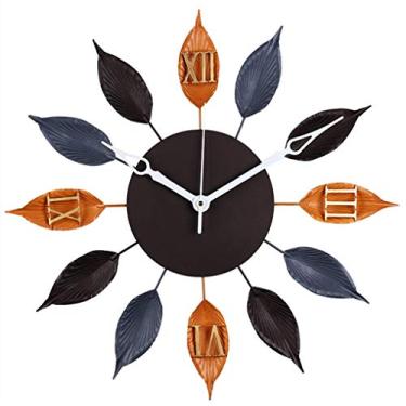 Imagem de U5GAAALPPQ9 Relógio de parede vintage europeu folhas numerais romanos decoração moderna breve relógios de parede criativos relógio moderno chique decoração de parede de metal para cozinha, quarto