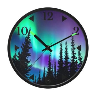 Imagem de STAYTOP Lindo relógio de parede de LED com luzes do norte para quarto com brilho noturno, relógios de parede silenciosos de 30 cm para decoração de sala de estar, controle de som, relógio de parede