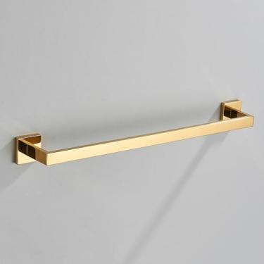 Imagem de Conjunto de acessórios de hardware de banheiro preto toalheiro de parede de aço inoxidável trilho de barra de toalha, suporte de papel e gancho cabide de banheiro dourado, barra de toalha dourada