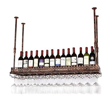 Imagem de Suporte para pendurar para copos de vinho, suporte para pendurar na parede, organizador de armazenamento, suporte rústico de vinho, 120 x 35 cm ()