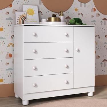 Imagem de Cômoda Infantil 95cm 1 Porta e 4 Gavetas Allegra Multimóveis Mp4444 Branco