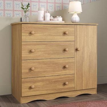 Imagem de Cômoda Infantil 95cm 1 Porta e 4 Gavetas Realeza Multimóveis Mp4454 Madeirado