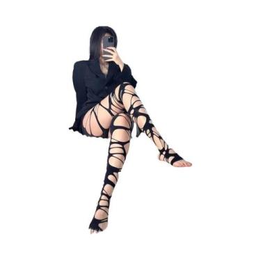 Imagem de Meias Longas De Malha Rasgada Pretas Irregulares Estilo Gótico Punk Pa