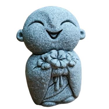 Imagem de livelyfish Mini estátua de monge japonês Buda estatueta de monge rezando estátuas de arenito enfeite feliz/sorridente para aquário de peixes decoração de casa (B)