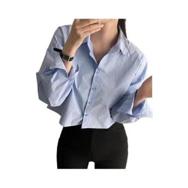 Imagem de Blusa Cropped Feminina Branca De Manga Longa, Estilo Coreano Casual De