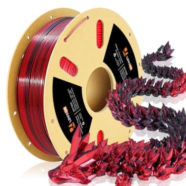Imagem de LOVOON Filamento PLA 1,75 mm Seda Dualcolors Vermelho Preto, Filamento PLA de Coextrusão Brilhante, Mudança de Cor por Ângulo, 1 kg (2,2 lb)/Carretel