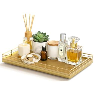 Imagem de Bandeja de vaso sanitário - 33 cm x 20 cm traseira do cesto de vaso sanitário, bandeja de banheiro para bancada, madeira de oka dourada