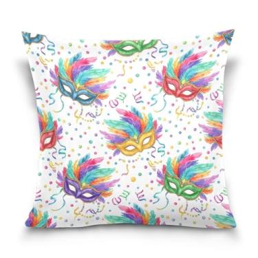 Imagem de ATTX Capas de almofada de máscara de carnaval 50 x 50 cm decorativas com zíper para sala de estar sofá-cama (788)