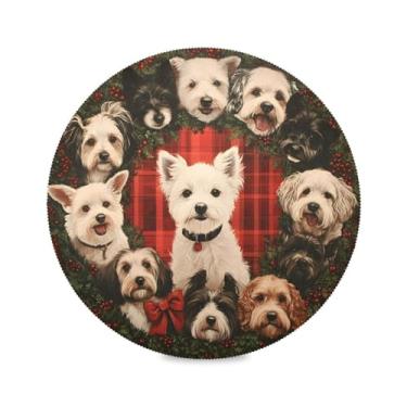 Imagem de STAYTOP Jogo americano redondo fofo para filhotes de Natal, 6 peças, tapetes de mesa antiderrapantes fáceis de limpar para casa, cozinha, churrasco, festa, decoração de mesa