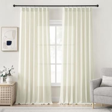 Imagem de Cortinas extra longas de 300 cm para teto alto, conjunto de 2 painéis para sala de estar, plissadas com ganchos, abas traseiras, boêmia semitransparente, cortinas grandes bege