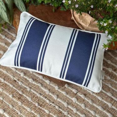 Imagem de Capa Almofada Mar Praia Linhão Branco c/ Listras Azul 45x30 - AMOFADAS