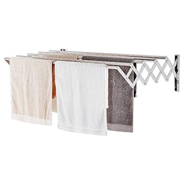 Imagem de Suporte de toalha montado na parede, Airer dobrável para roupas internas e externas, arejador de roupas, toalheiro, gancho de gancho, linha de lavagem extensível (tamanho: 60 cm)