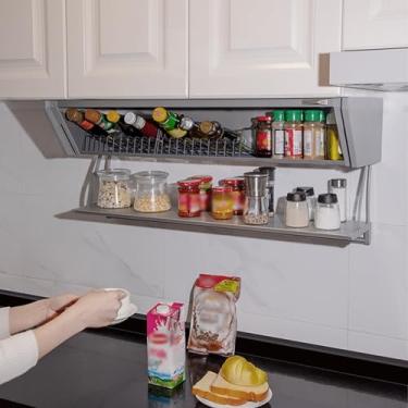 Imagem de Organizador de cozinha Suportes deslizantes para temperos para armário, organizadores de cozinha e armazenamento, armário de armazenamento de braço acolchoado de parede com porta e alça de aço