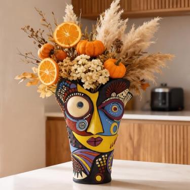 Imagem de U WONDERFUL Vaso facial – Vaso de flores exclusivo, vaso decorativo de arte abstrata divertida/vaso de flores, grande colorido para casa, sala de estar, escritório, prateleira de livros