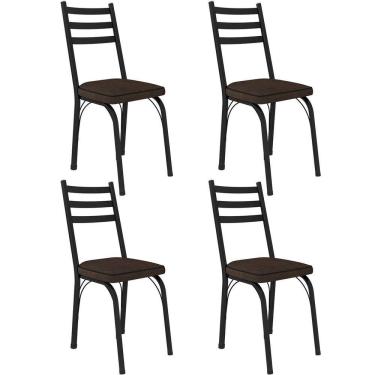 Imagem de Kit 4 Cadeiras Para Cozinha Tubular D-13 Nara De Aço Preto/imbuia