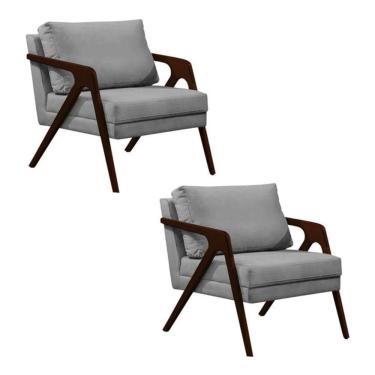 Imagem de Conjunto 2 Poltronas Sala De Estar Monique Madeira Castanho Cinza Veludo