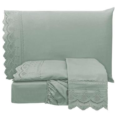 Imagem de Jogo De Cama Lençol Queen Supremo 3 Peças Micropercal 300 Fios Cinza 100% Poliéster