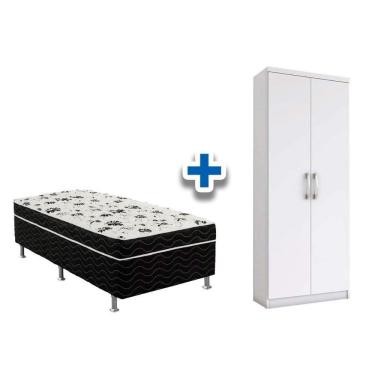 Imagem de Cama Box Solteiro Conjugado Ortobom + Armário Multiuso Margarida Branco